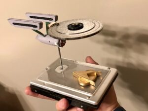 A model of the USS Enterprise made of a computer hard drive
