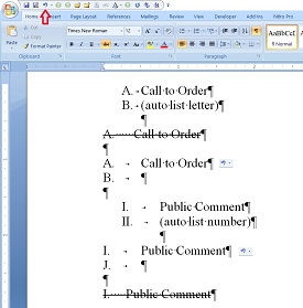 Word document displaying different types of auto-numbering